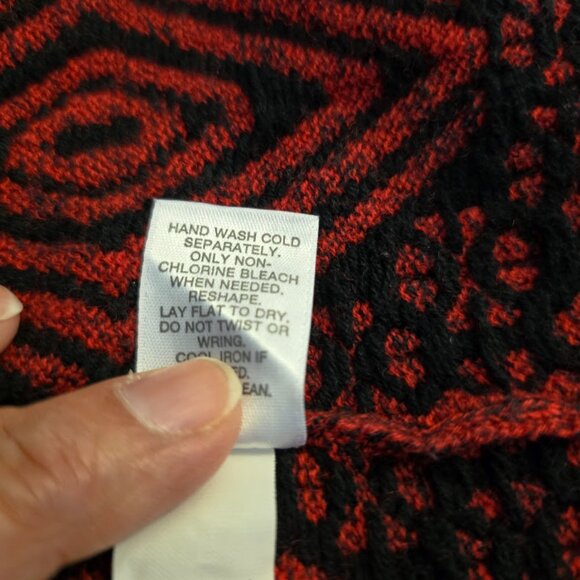 J JILL RELAXED RED BLACK PULLOVER SWEATER JACQUARD BORDER SIZE LARGE SOFT COTTON - Picture 8 of 8